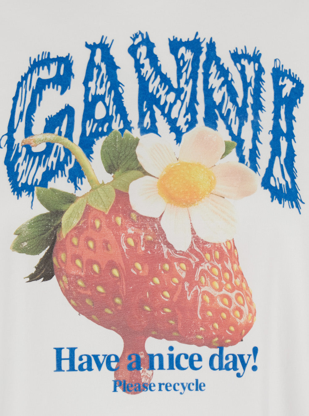GANNI Ganni Women White Crew Neck T-Shirt With Large Logo Lettering Print And Strawberries On The Front In Cotton For Women