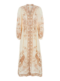 Zimmermann Women 'Indra' Multicolor Long Dress With V-Neck And All-Over Motif In Linen For Women