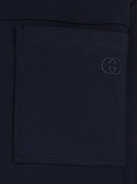 Gucci Men Blue Jacket With Front Closure And Gg Logo Detail In Cotton Jersey Men