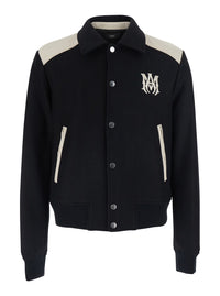 Amiri Men Black Jacket With Classic Collar And Logo Patch On The Front In Wool Blend For Men
