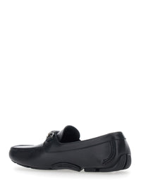 Ferragamo Men 'Sunsay' Black Loafers With Gancini Plaque On The Front In Leather For Men