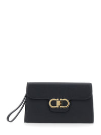FERRAGAMO Ferragamo Women Black Clutch With Double Gancini Buckle On The Front In Grained Leather For Women