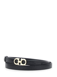 Ferragamo Women Black Belt With Gancini Buckle Closure In Grained Leather For Women