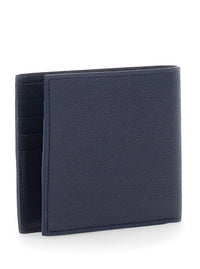 Ferragamo Men 'Micro Gancini' Blue Bi-Fold Wallet With Logo In Grained Leather Men