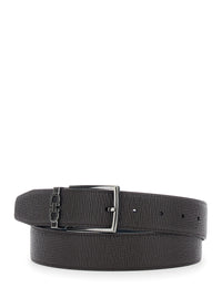 Ferragamo Men Brown Reversible Belt With Gancini Buckle In Grained Leather Men