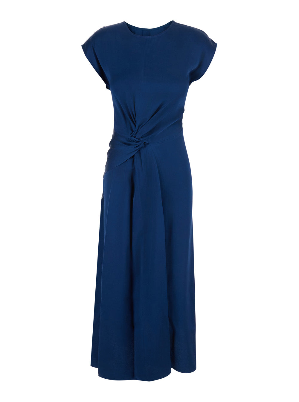 Victoria Beckham Women 'Aria' Blue Long Dress With Round Neck And Ruffles On The Front In Viscose Blend For Women