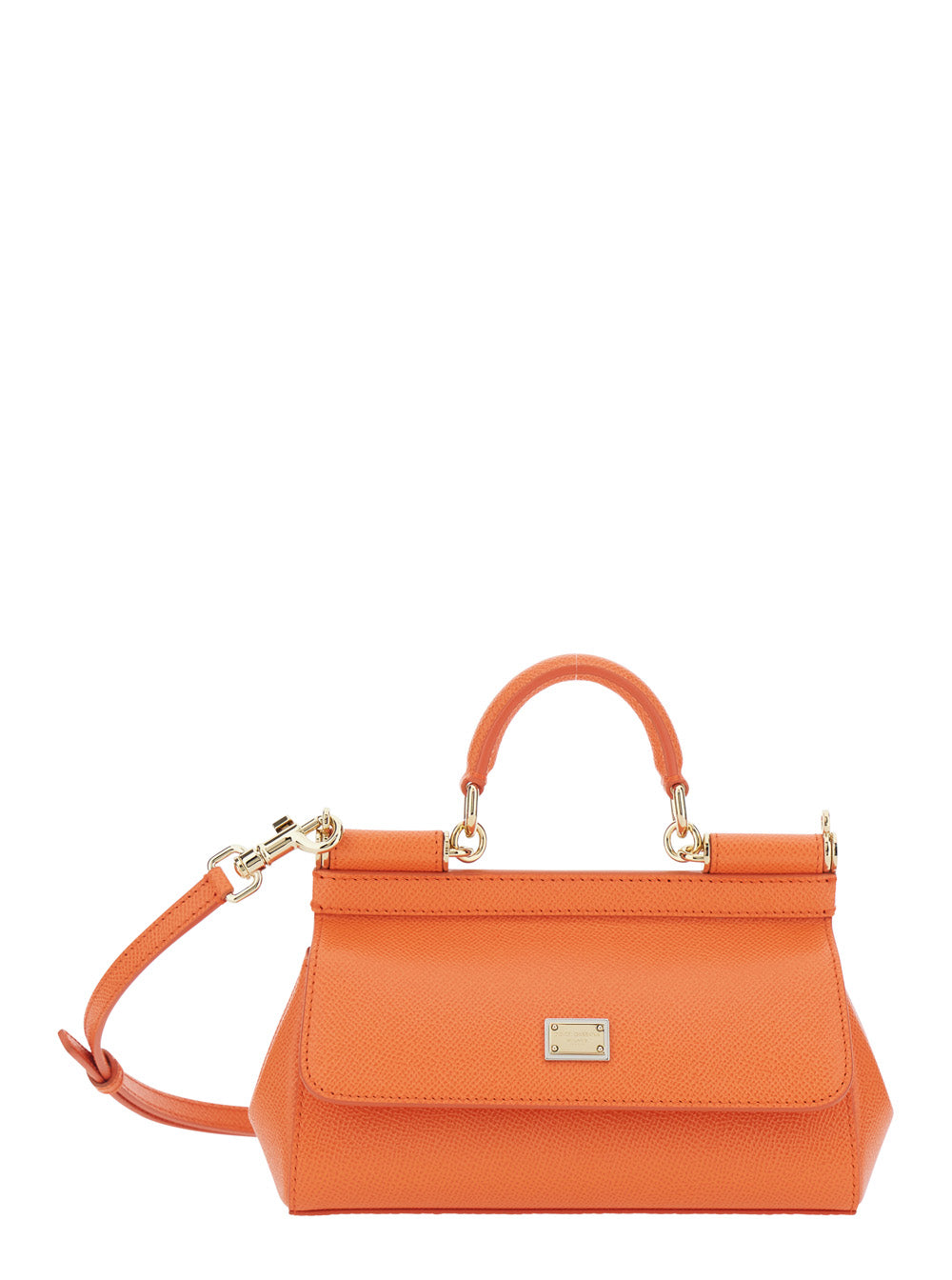 Dolce & Gabbana Women 'Sicily' Orange Handbag With Adjustable And Removable Shoulder Strap And Logo Plate On The Front In Leather For Women