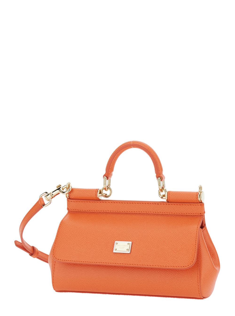 Dolce & Gabbana Women 'Sicily' Orange Handbag With Adjustable And Removable Shoulder Strap And Logo Plate On The Front In Leather For Women