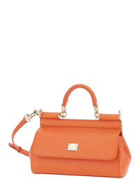 Dolce & Gabbana Women 'Sicily' Orange Handbag With Adjustable And Removable Shoulder Strap And Logo Plate On The Front In Leather For Women