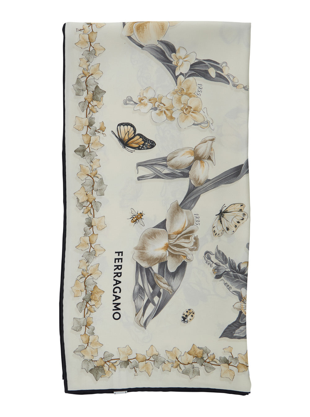 Ferragamo Women Beige Scarf With All-Over Floral Print In Silk For Women