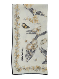 Ferragamo Women Beige Scarf With All-Over Floral Print In Silk For Women