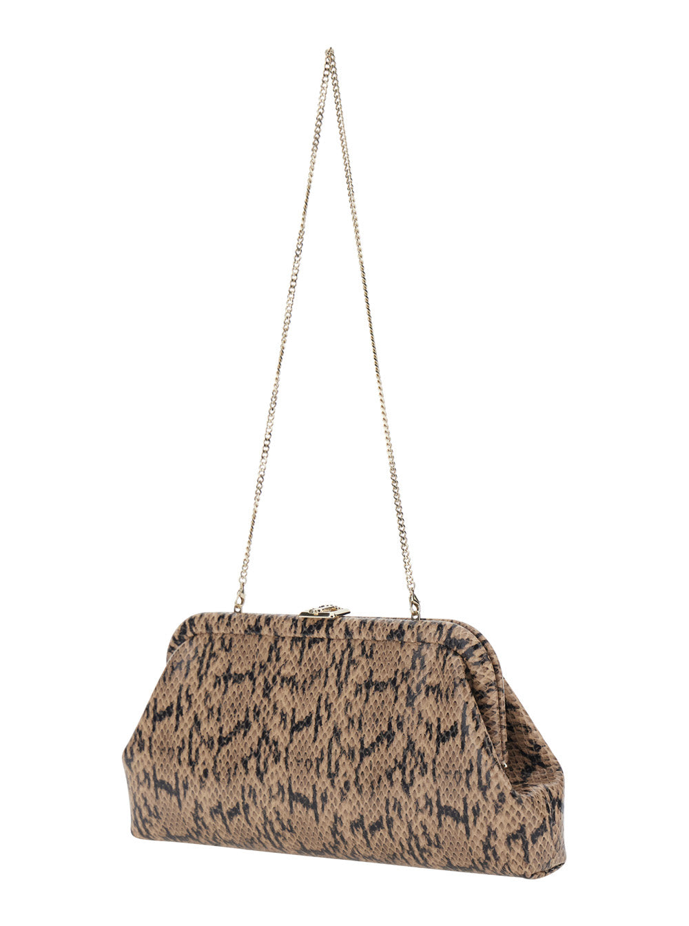 Jimmy Choo Women 'Skylar' Brown Clutch With Leather Snake Motif In Leather For Women