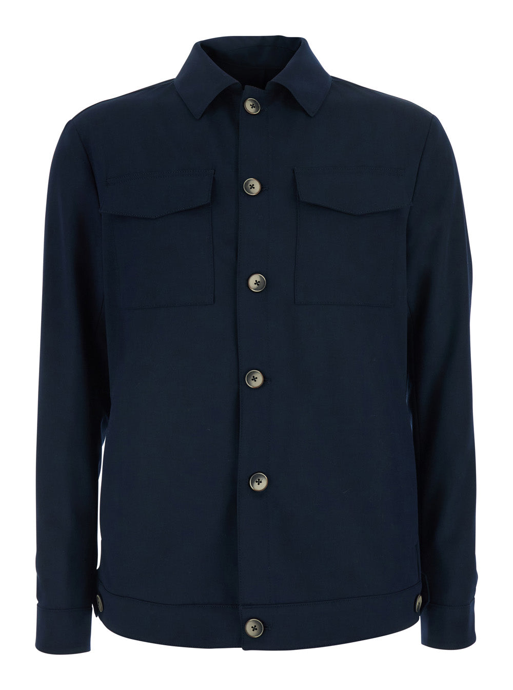 Leplain Men Blue Jacket With Classic Collar And Two Patch Pockets On The Front In Fabric For Men