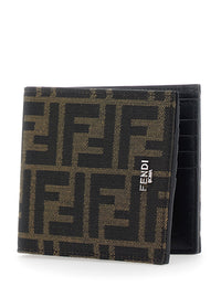 Fendi Men Brown And Tobacco Leather Bi-Fold Wallet With Fendi Roma Lettering For Men