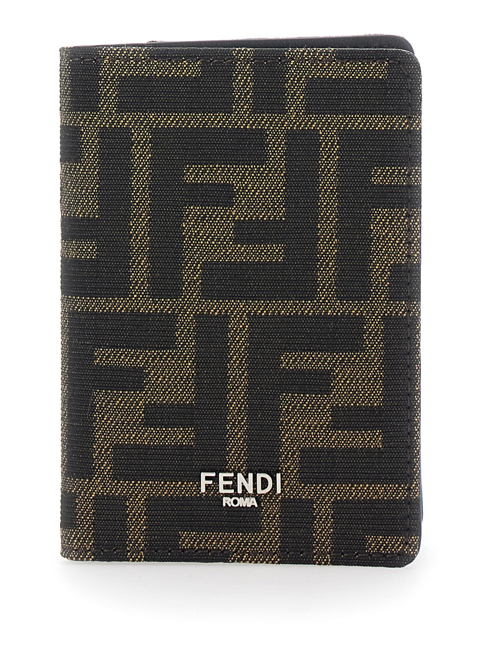 Fendi Men Card Holder With Logo On The Front And Ff Motif All Over In Brown Fabric For Men