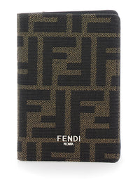 Fendi Men Card Holder With Logo On The Front And Ff Motif All Over In Brown Fabric For Men