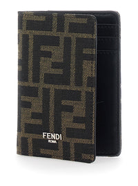 Fendi Men Card Holder With Logo On The Front And Ff Motif All Over In Brown Fabric For Men