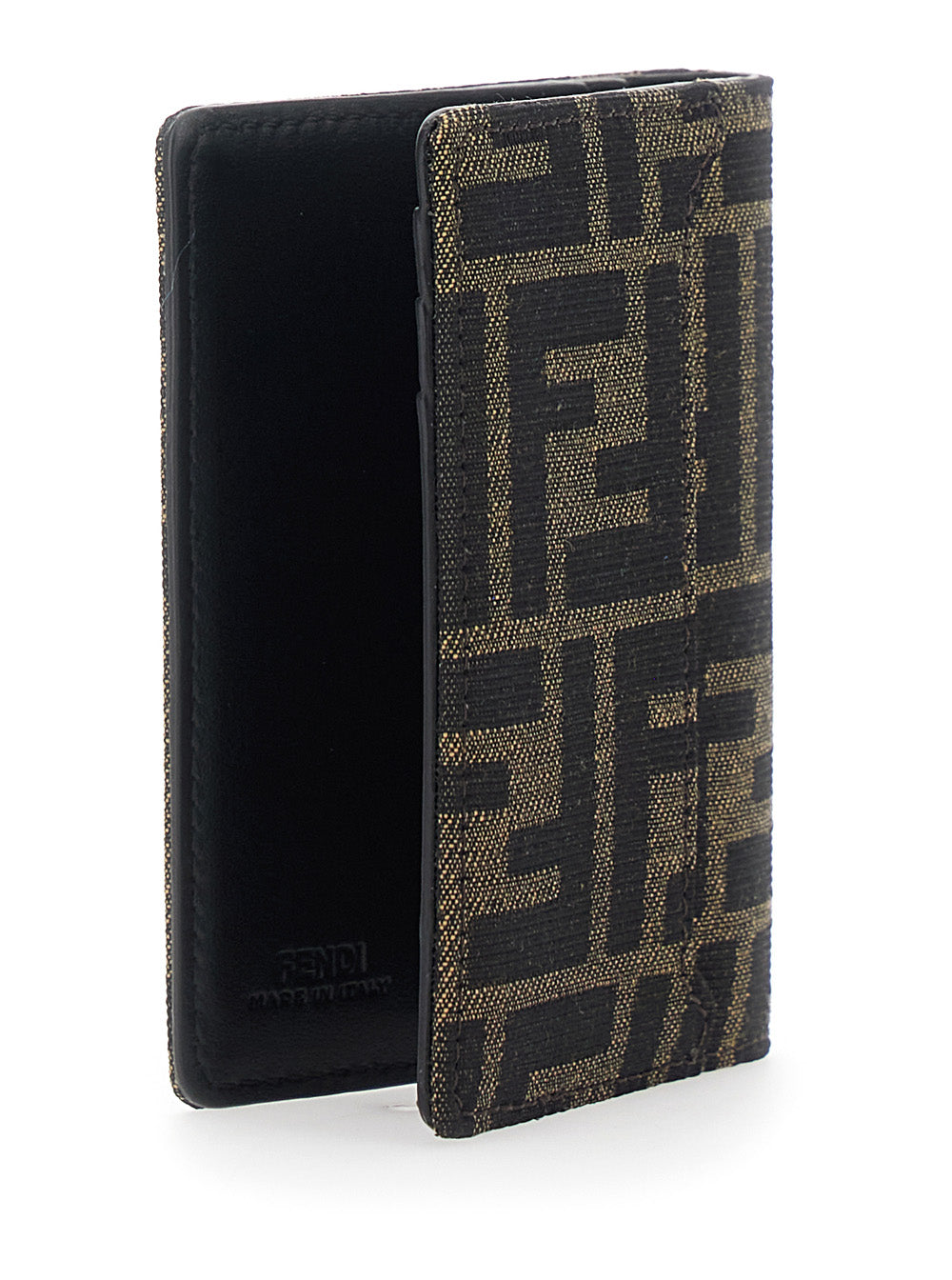 Fendi Men Card Holder With Logo On The Front And Ff Motif All Over In Brown Fabric For Men