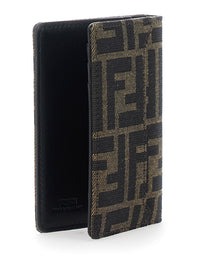 Fendi Men Card Holder With Logo On The Front And Ff Motif All Over In Brown Fabric For Men