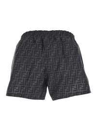 Fendi Men Swim Shorts With Elasticated Waist And Drawstring And Ff Motif All-Over In Tech Fabric Gray Men