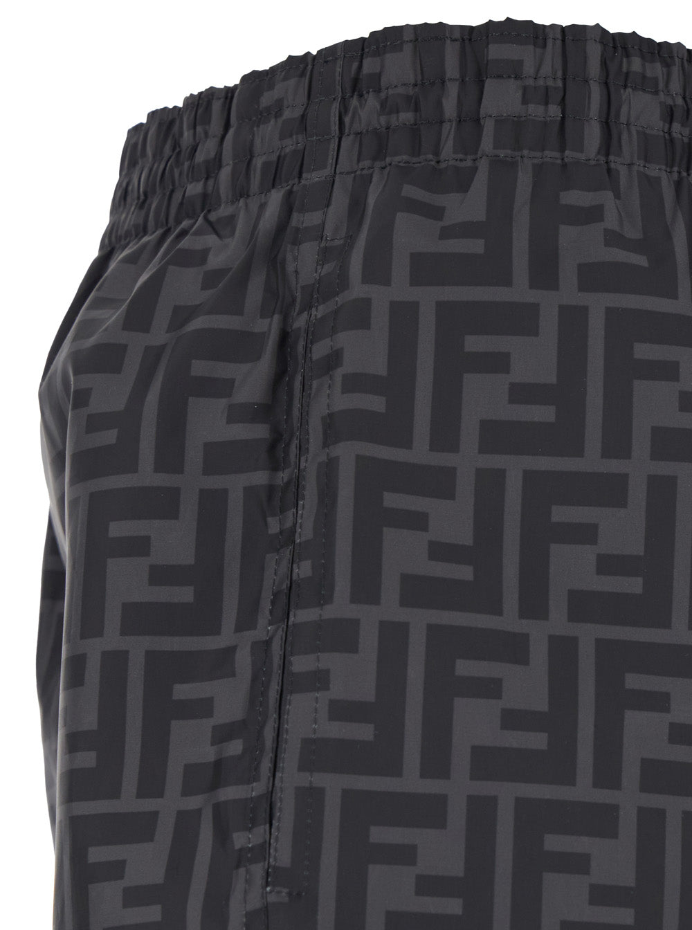 Fendi Men Swim Shorts With Elasticated Waist And Drawstring And Ff Motif All-Over In Tech Fabric Gray Men