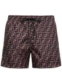 Fendi Men Ff Fabric Brown Swim Shorts For Men
