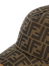 Fendi Men Baseball Hat With Ff All-Over Motif In Cotton Blend Brown Men