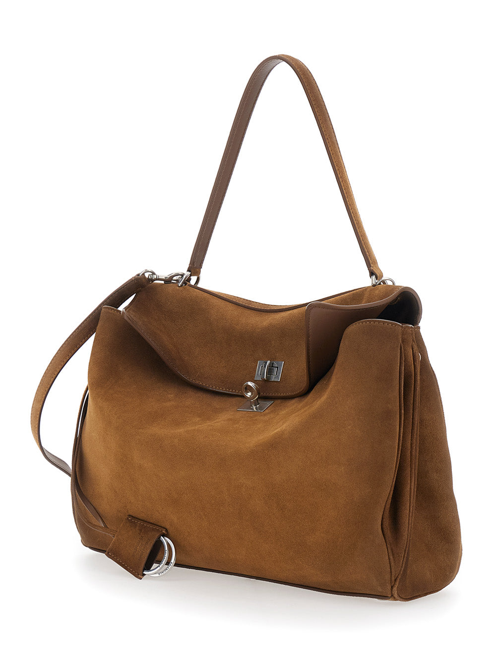Balenciaga Women Shoulder Bag 'Rodeo Media' With Removable Strap In Brown Suede For Women