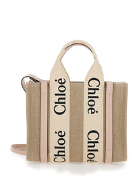 Chloé Women Tote Bag 'Woody' With Logoed Ribbons In Beige Canvas For Women