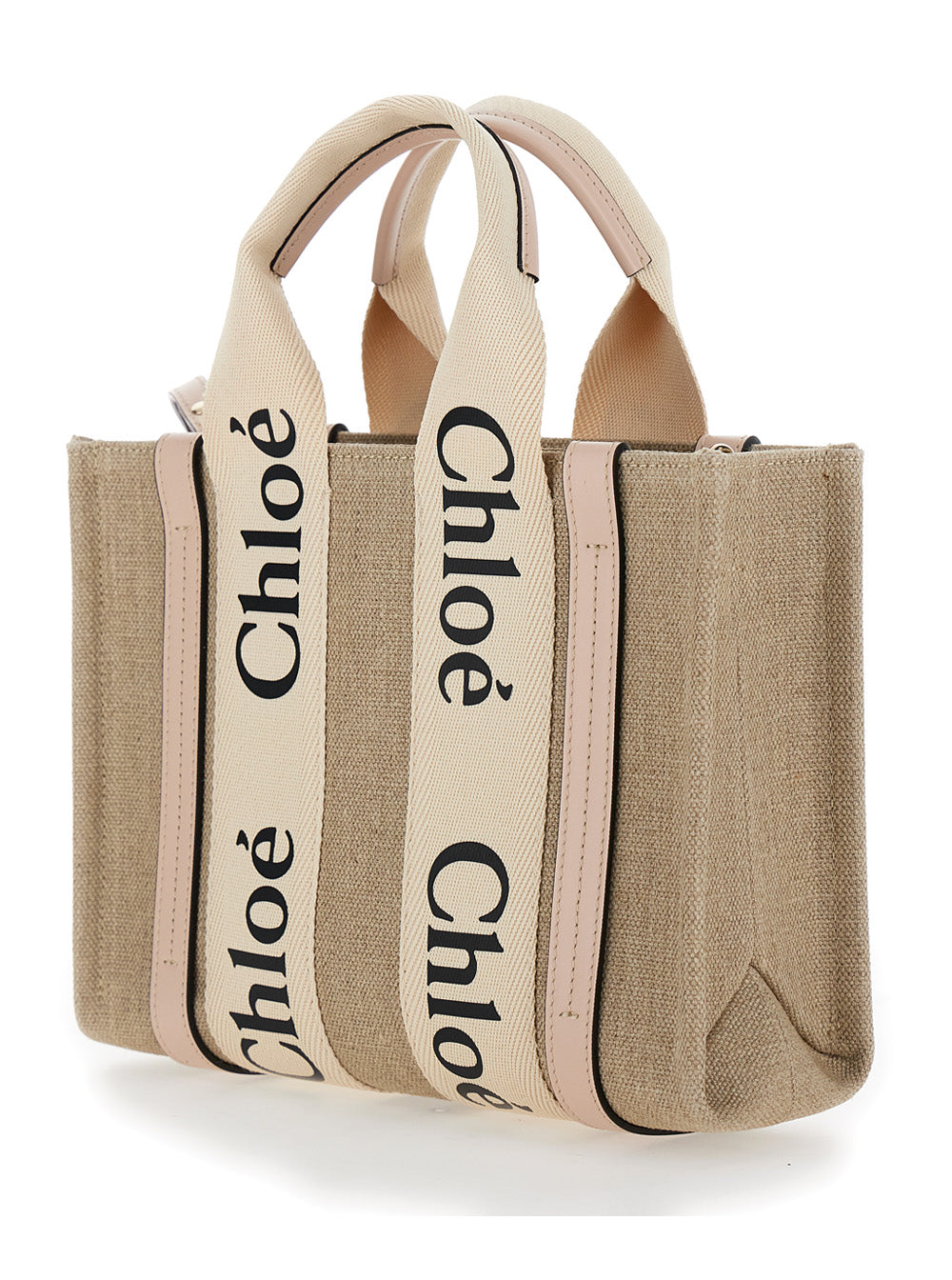 Chloé Women Tote Bag 'Woody' With Logoed Ribbons In Beige Canvas For Women