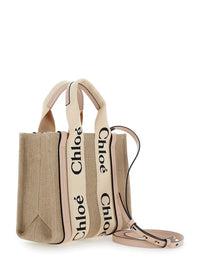 Chloé Women Tote Bag 'Woody' With Logoed Ribbons In Beige Canvas For Women