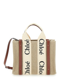 CHLOÉ Chloé Women Tote Bag 'Woody' With Logoed Straps In Canvas And Leather Beige Woman