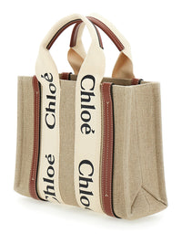CHLOÉ Chloé Women Tote Bag 'Woody' With Logoed Straps In Canvas And Leather Beige Woman