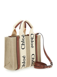 CHLOÉ Chloé Women Tote Bag 'Woody' With Logoed Straps In Canvas And Leather Beige Woman