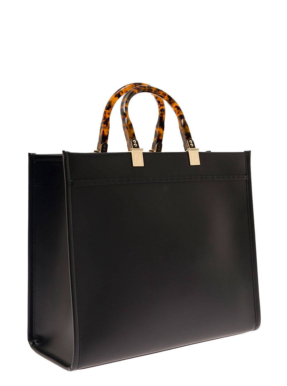 Fendi Women Handbag 'Sunshine' With Embossed Logo And Turtle Effect Handle In Black Leather For Women