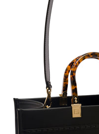 Fendi Women Handbag 'Sunshine' With Embossed Logo And Turtle Effect Handle In Black Leather For Women