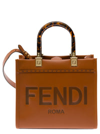 Fendi Women Tote Bag 'Sunshine Piccola' With Embossed Logo And Turtle Effect Handle In Brown Leather For Women