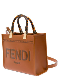Fendi Women Tote Bag 'Sunshine Piccola' With Embossed Logo And Turtle Effect Handle In Brown Leather For Women