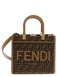 Fendi Women Tote Bag 'Piccola Sunshine' With Ff Jacquard Fabric And Brown Leather For Women