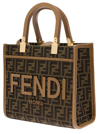 Fendi Women Tote Bag 'Piccola Sunshine' With Ff Jacquard Fabric And Brown Leather For Women