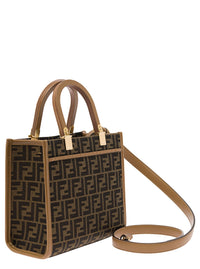 Fendi Women Tote Bag 'Piccola Sunshine' With Ff Jacquard Fabric And Brown Leather For Women