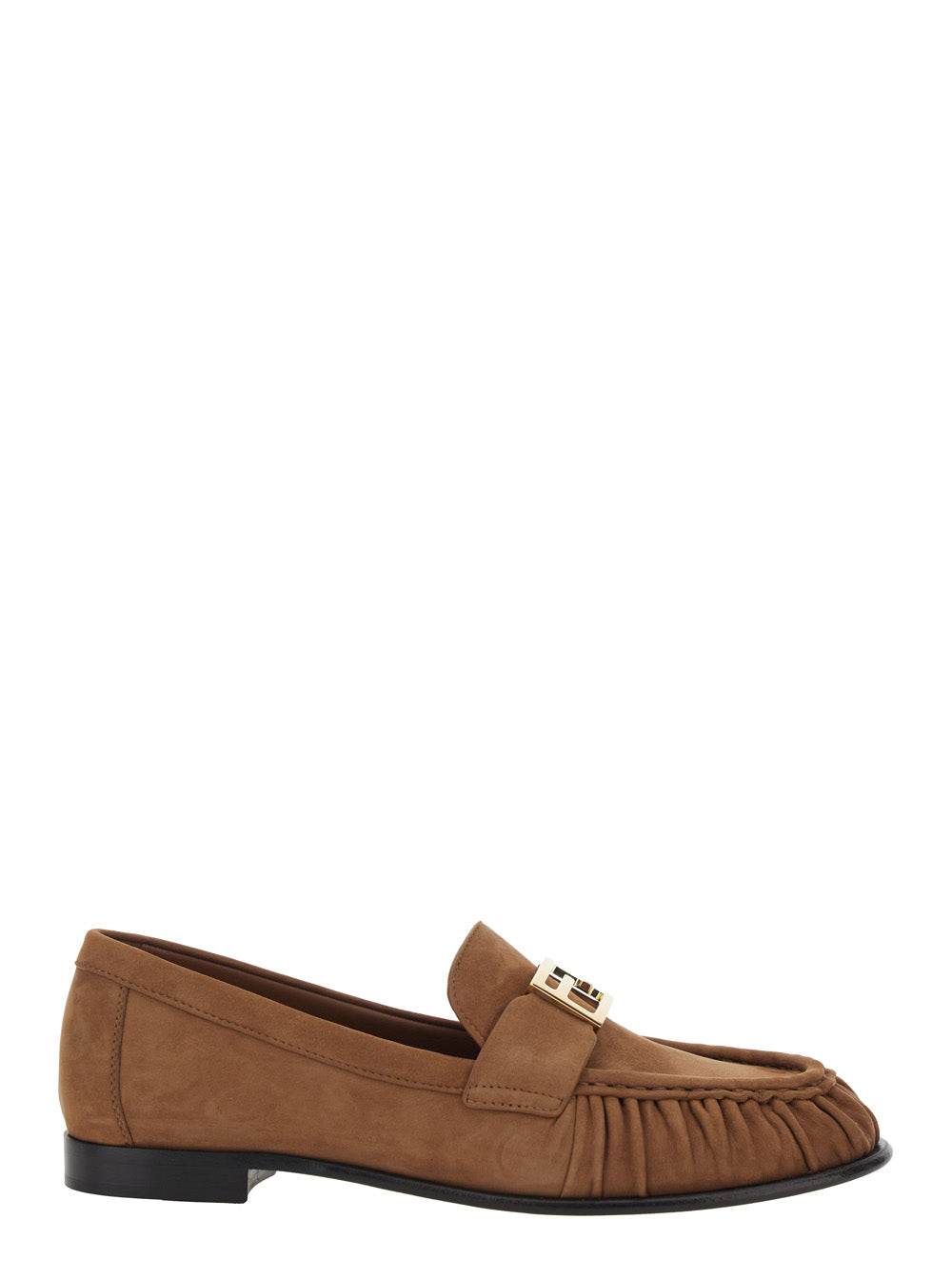 Fendi Women Loafers With Ff Plate On The Front In Brown Leather For Women