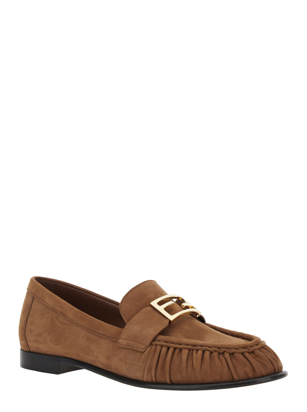 Fendi Women Loafers With Ff Plate On The Front In Brown Leather For Women