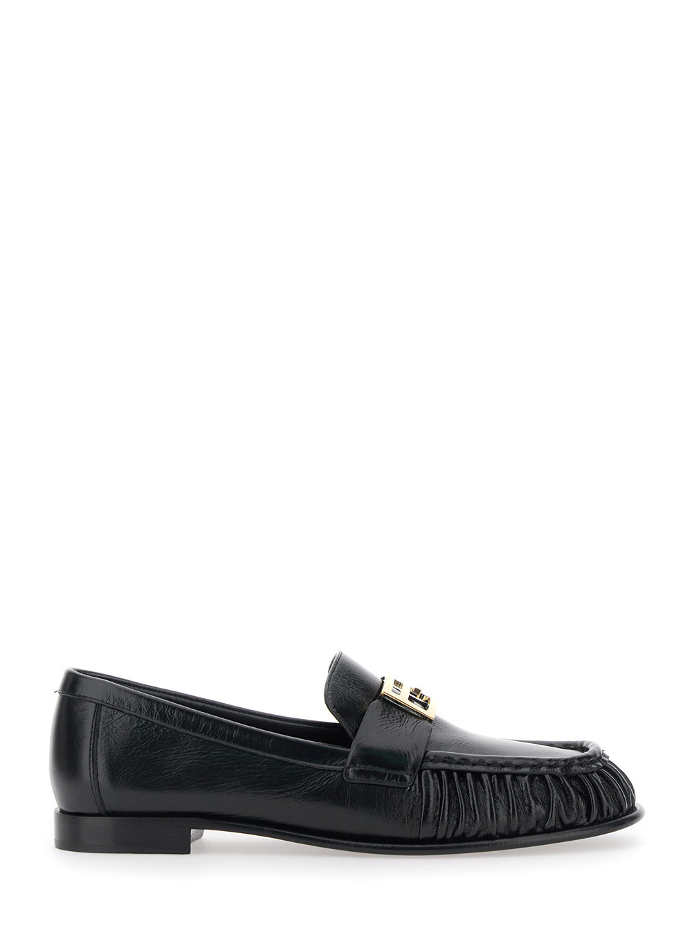 Fendi Women Loafers With Ff Plate On The Front In Black Leather