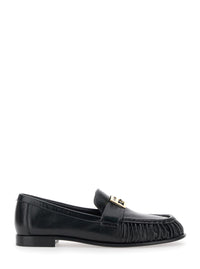 Fendi Women Loafers With Ff Plate On The Front In Black Leather