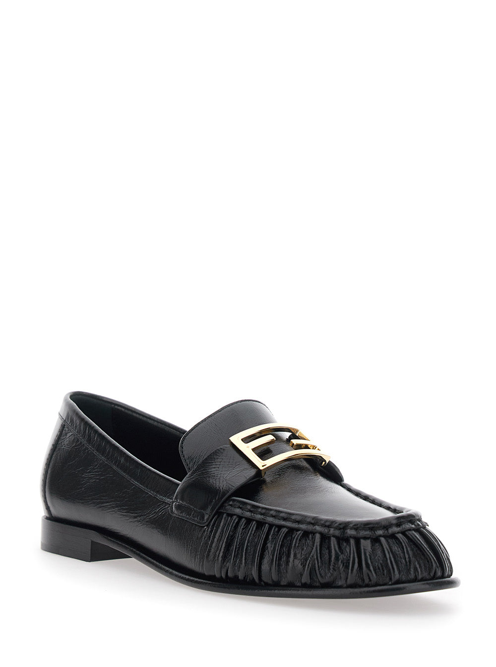 Fendi Women Loafers With Ff Plate On The Front In Black Leather