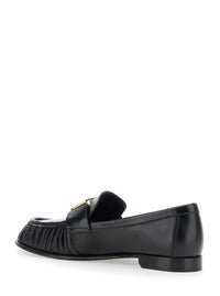 Fendi Women Loafers With Ff Plate On The Front In Black Leather