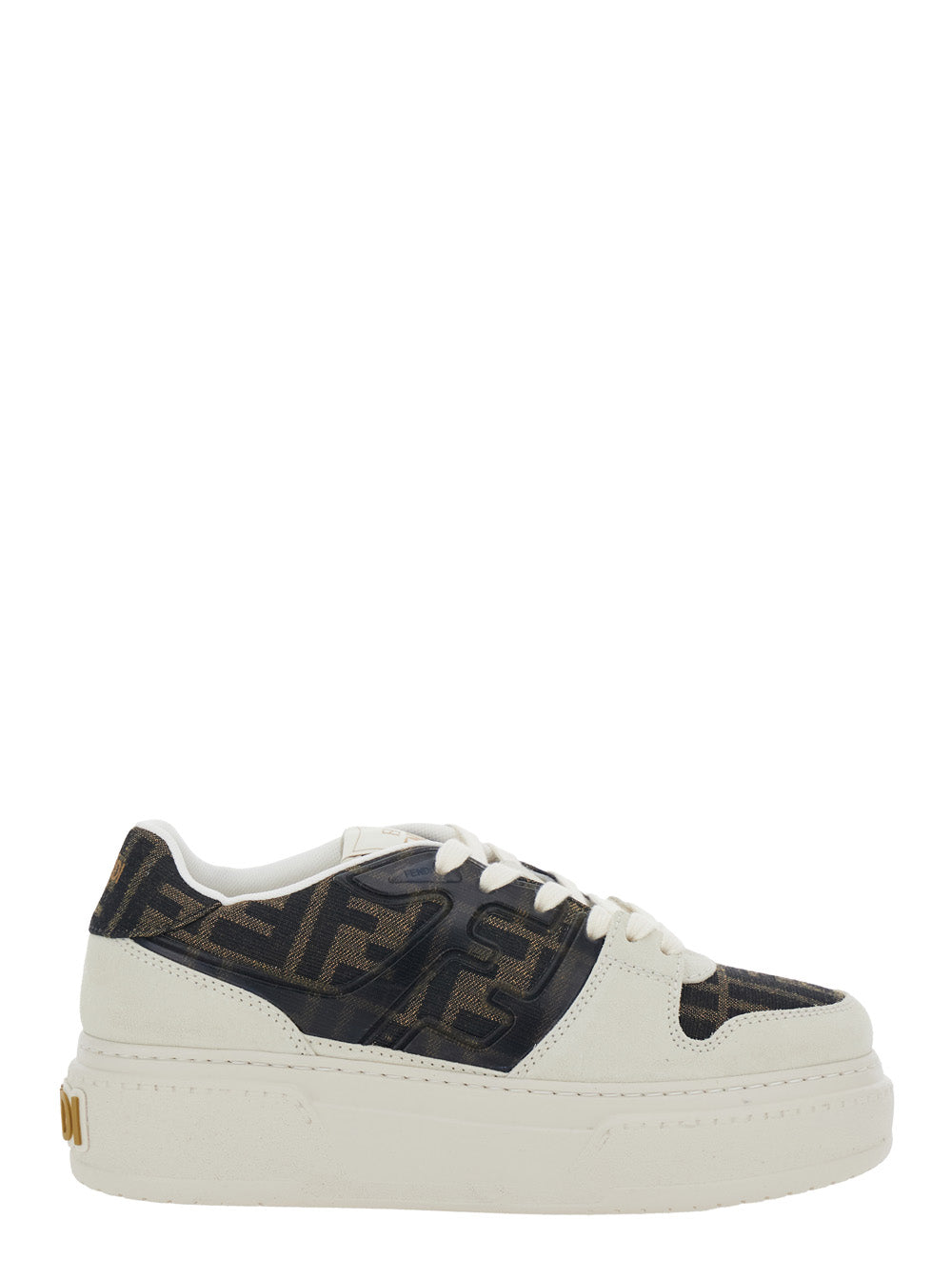 Fendi Women Sneaker 'Fendi Match' With Ff Application And Platform In Brown Leather And Canvas For Women