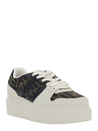 Fendi Women Sneaker 'Fendi Match' With Ff Application And Platform In Brown Leather And Canvas For Women