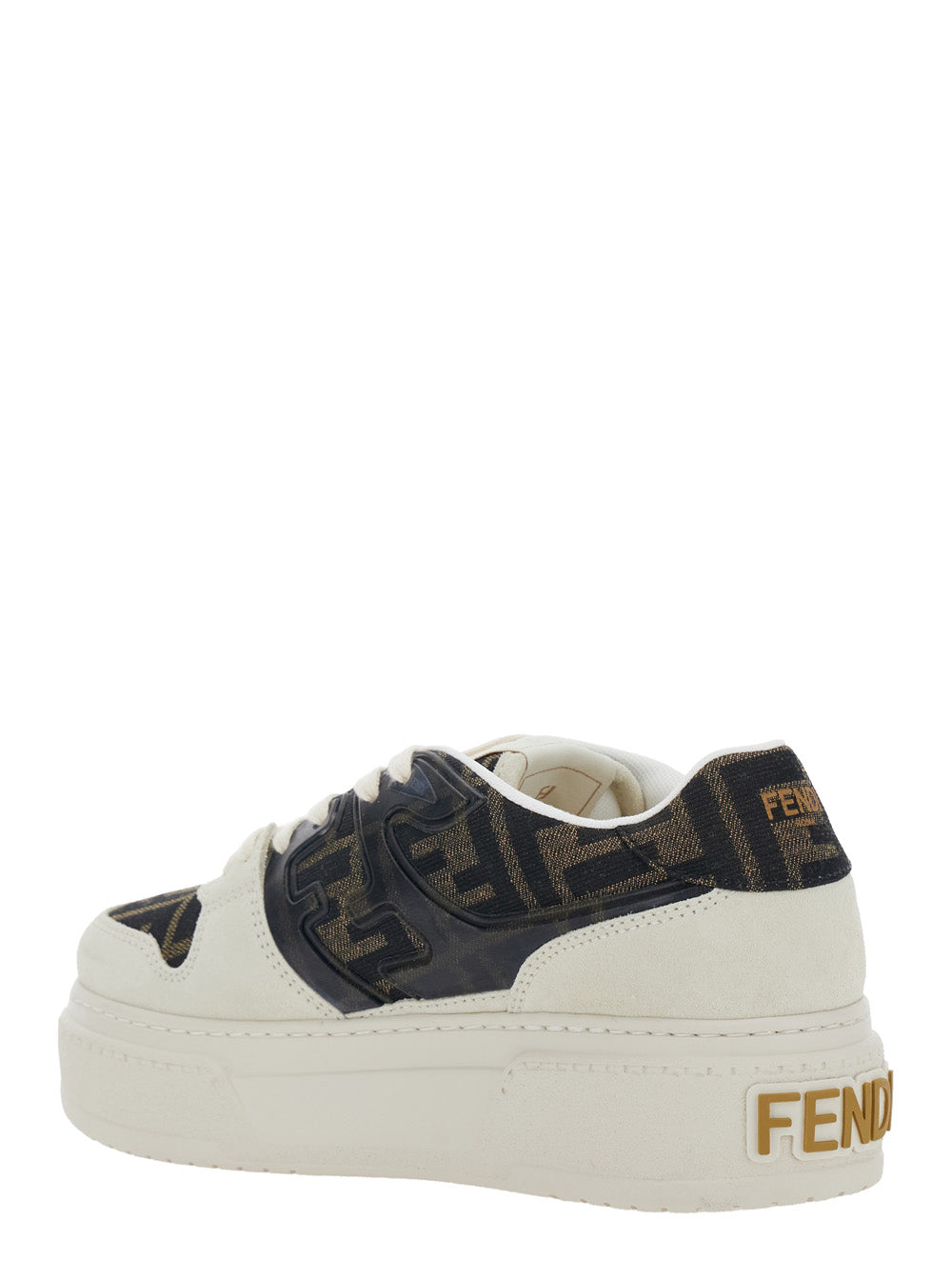 Fendi Women Sneaker 'Fendi Match' With Ff Application And Platform In Brown Leather And Canvas For Women